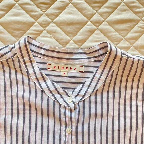 XiRENA White Black Pink Striped Rolled Cuff Short Sleeve Top Medium - Picture 3 of 12